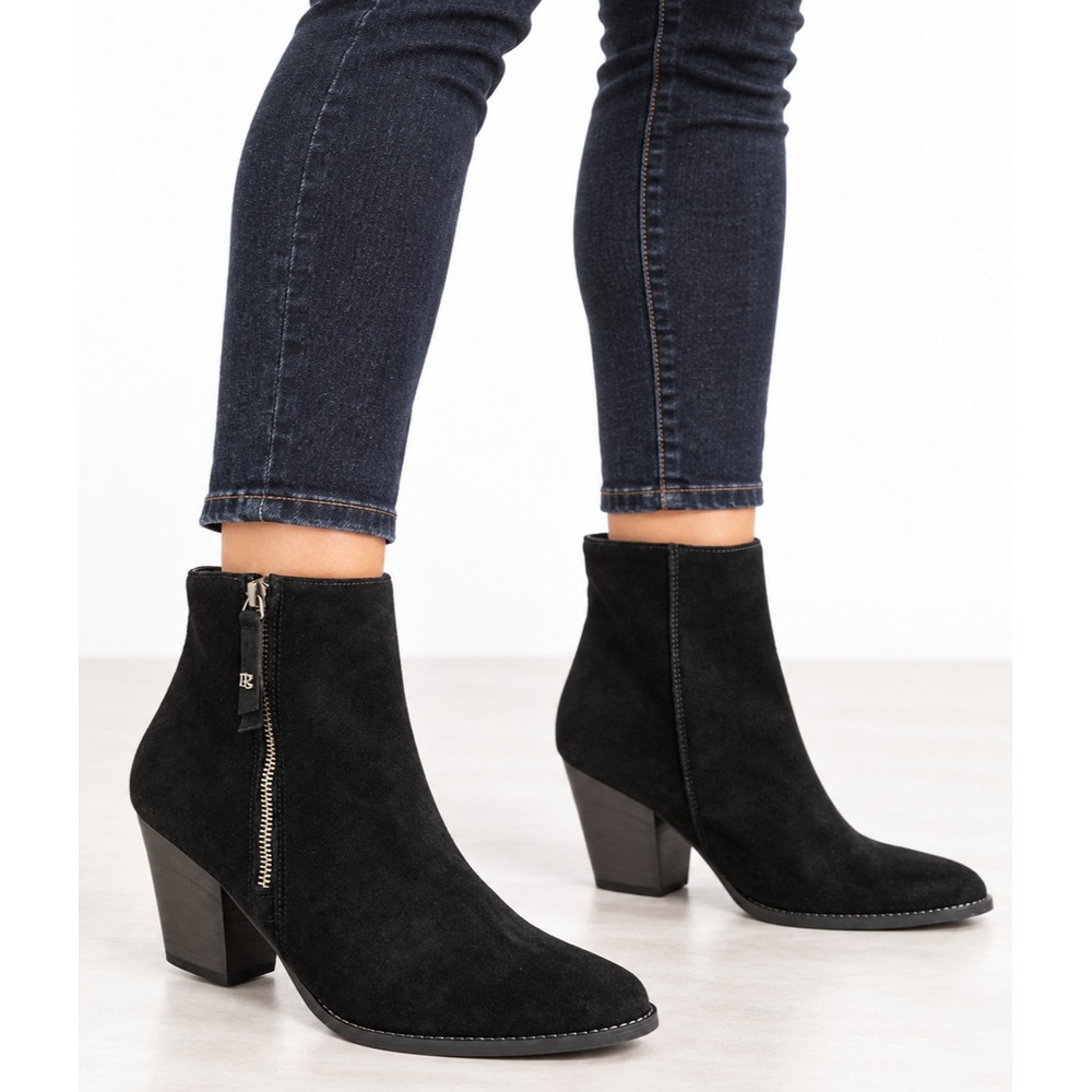 NEW Paul Green Reya Black Suede Ankle Boots Block Heel Women's 10 UK 7.5